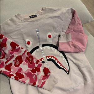 Bape Kids Pink and Red Shark Hoodie